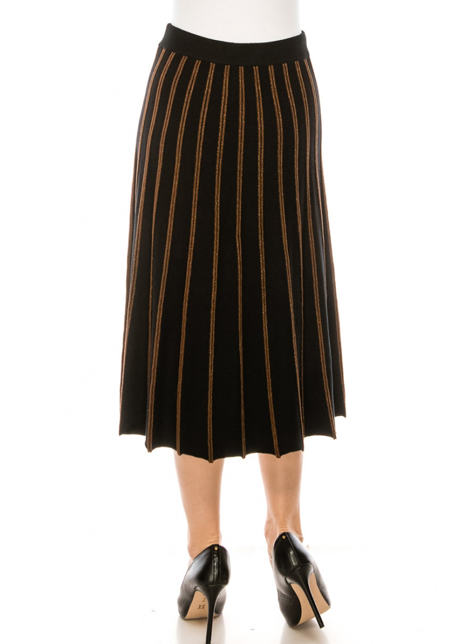 Striped A line skirt in black gold Modest Women Clothing YAL New York